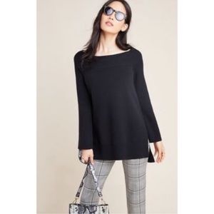 Anthropologie Boat Neck Black Ribbed Tunic